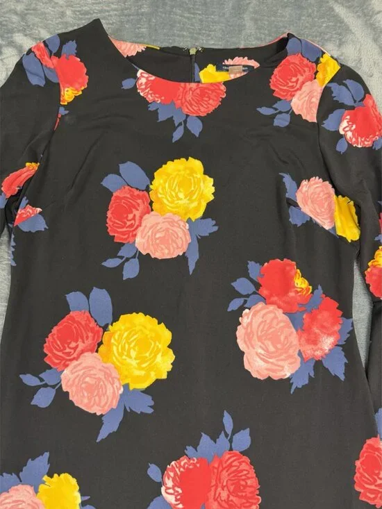 Tommy Hilfiger Womens Dress Size 10 Floral Print Black Multicolor 3/4 Bell - Picture 7 of 12